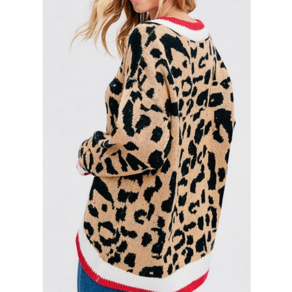 HYPED UNICORN Leopard V-Neck Oversize Sweater - Picture 4 of 7